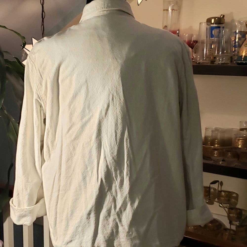 Ruby Rd. Womens Green And White Striped Button Front Shacket - Picture 6 of 8